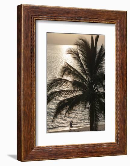 Palm Tree and Men at Sunset, Stone Town, Zanzibar, Tanzania-Alida Latham-Framed Photographic Print