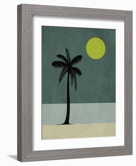 Palm Tree and Yellow Moon-Jasmine Woods-Framed Art Print