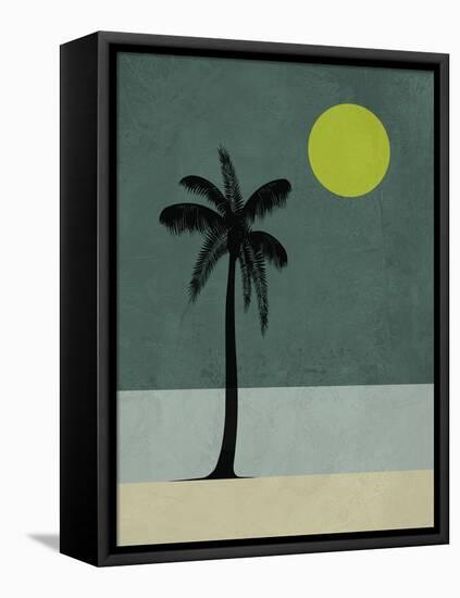 Palm Tree and Yellow Moon-Jasmine Woods-Framed Stretched Canvas