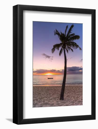 Palm tree on tropical beach during sunset, Le Morne Brabant, Black River district, Mauritius-Roberto Moiola-Framed Photographic Print