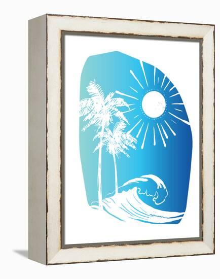 Palm Tree Sun Waves Blue-Jennifer McCully-Framed Stretched Canvas