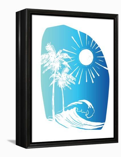 Palm Tree Sun Waves Blue-Jennifer McCully-Framed Stretched Canvas