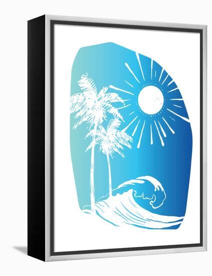 Palm Tree Sun Waves Blue-Jennifer McCully-Framed Stretched Canvas
