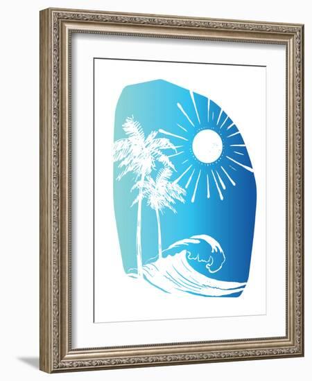 Palm Tree Sun Waves Blue-Jennifer McCully-Framed Art Print