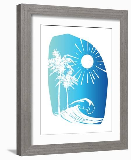 Palm Tree Sun Waves Blue-Jennifer McCully-Framed Art Print