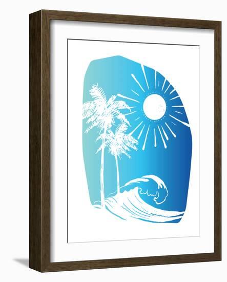 Palm Tree Sun Waves Blue-Jennifer McCully-Framed Art Print