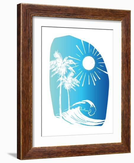 Palm Tree Sun Waves Blue-Jennifer McCully-Framed Art Print