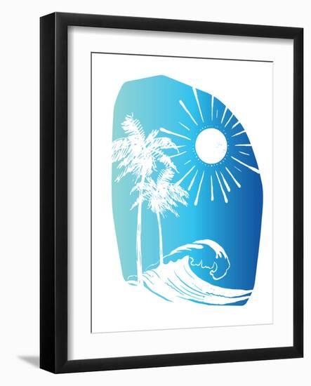 Palm Tree Sun Waves Blue-Jennifer McCully-Framed Art Print