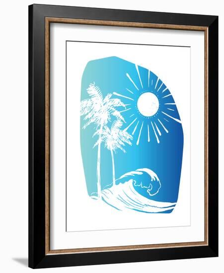 Palm Tree Sun Waves Blue-Jennifer McCully-Framed Art Print