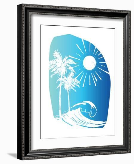 Palm Tree Sun Waves Blue-Jennifer McCully-Framed Art Print