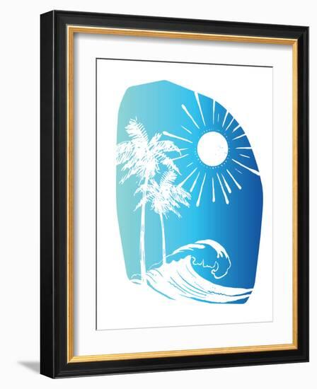 Palm Tree Sun Waves Blue-Jennifer McCully-Framed Art Print
