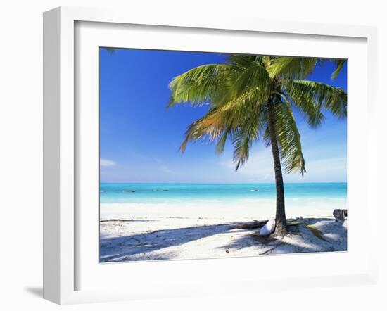 Palm Tree, White Sandy Beach and Indian Ocean, Jambiani, Island of Zanzibar, Tanzania, East Africa-Lee Frost-Framed Photographic Print