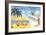 Palm Trees and Beach Versus Snow Skiing-null-Framed Art Print