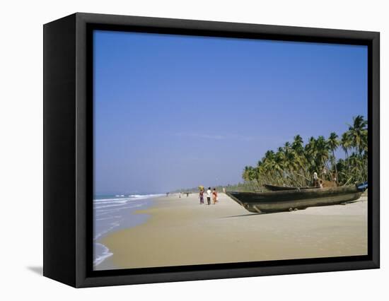 Palm Trees and Fishing Boats, Colva Beach, Goa, India-Jenny Pate-Framed Premier Image Canvas