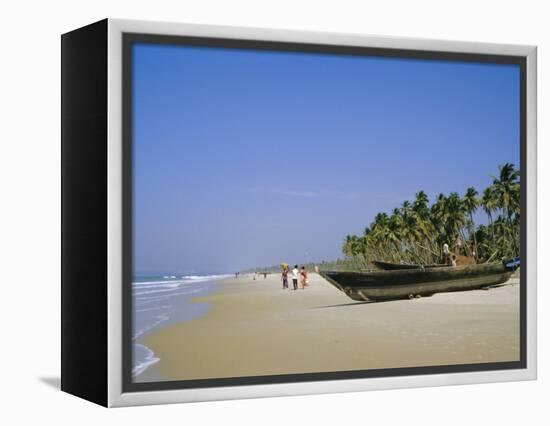 Palm Trees and Fishing Boats, Colva Beach, Goa, India-Jenny Pate-Framed Premier Image Canvas