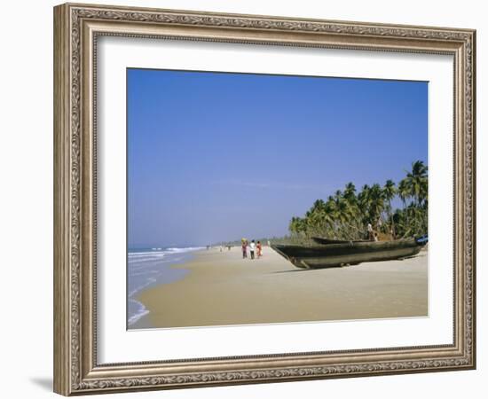 Palm Trees and Fishing Boats, Colva Beach, Goa, India-Jenny Pate-Framed Photographic Print