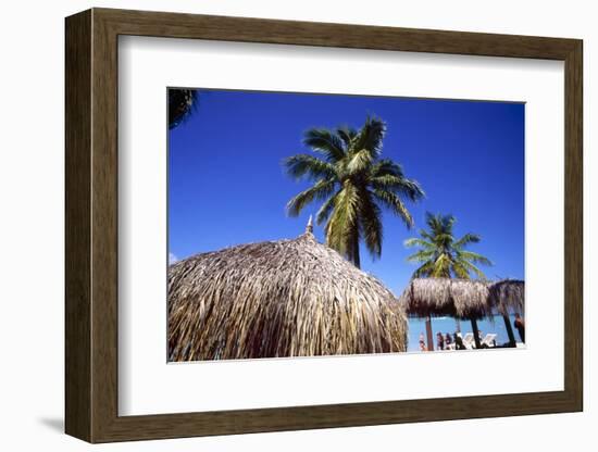 Palm Trees and Palapa Umbrellas Palm Beach Aruba-George Oze-Framed Photographic Print