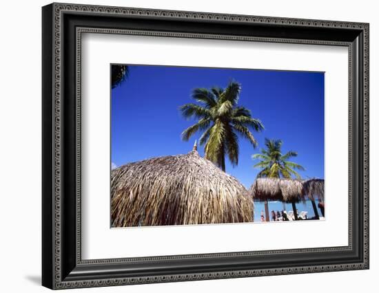 Palm Trees and Palapa Umbrellas Palm Beach Aruba-George Oze-Framed Photographic Print