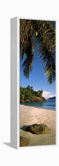 Palm Trees and Rocks on a Small Secluded Beach on North Island, Seychelles-null-Framed Stretched Canvas