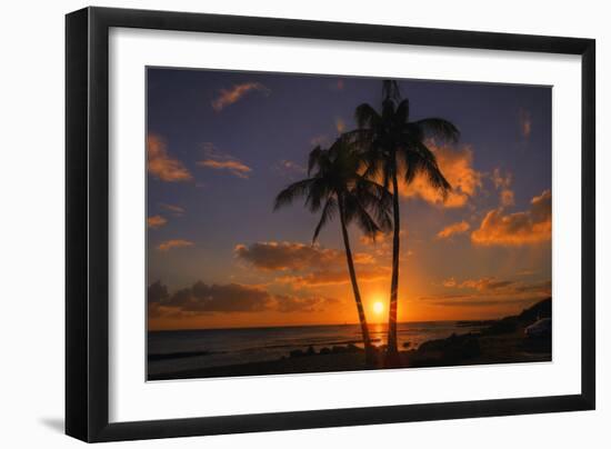 Palm Trees and Setting Sun, Kauai Hawaii-Vincent James-Framed Photographic Print