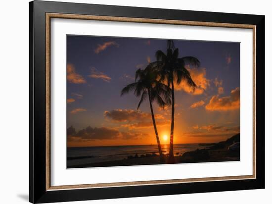 Palm Trees and Setting Sun, Kauai Hawaii-Vincent James-Framed Photographic Print