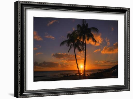 Palm Trees and Setting Sun, Kauai Hawaii-Vincent James-Framed Photographic Print