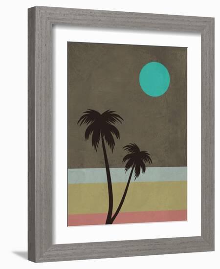 Palm Trees and Teal Moon-Jasmine Woods-Framed Art Print