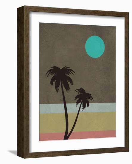 Palm Trees and Teal Moon-Jasmine Woods-Framed Art Print