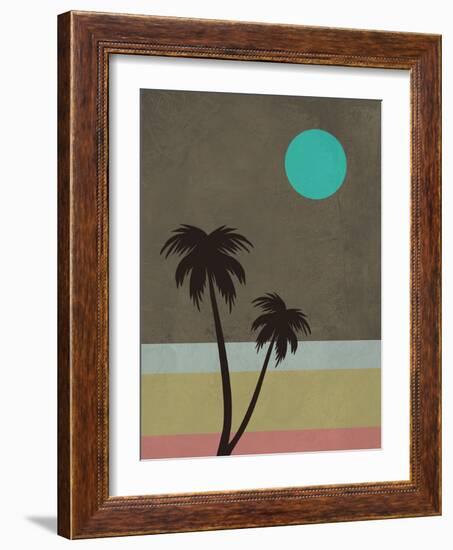 Palm Trees and Teal Moon-Jasmine Woods-Framed Art Print