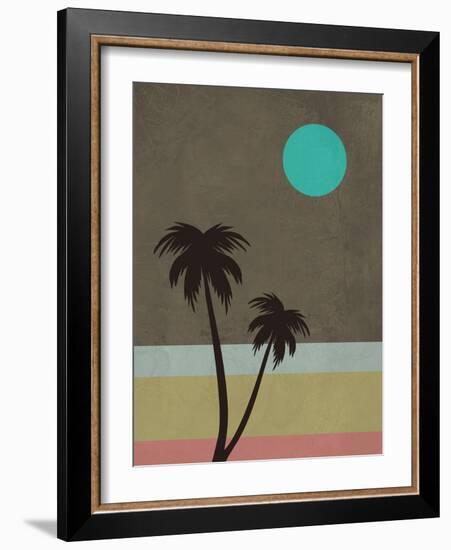 Palm Trees and Teal Moon-Jasmine Woods-Framed Art Print