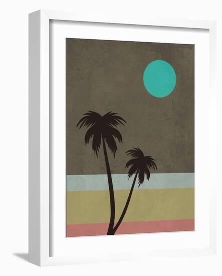 Palm Trees and Teal Moon-Jasmine Woods-Framed Art Print