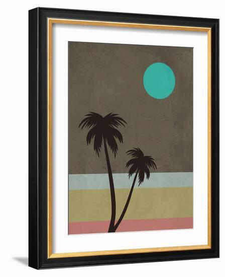 Palm Trees and Teal Moon-Jasmine Woods-Framed Art Print