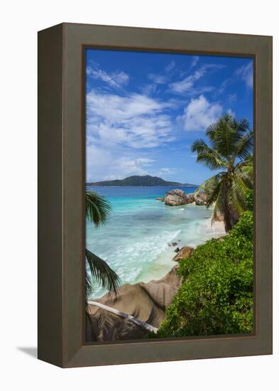 Palm Trees and Tropical Beach, La Digue, Seychelles-Jon Arnold-Framed Premier Image Canvas