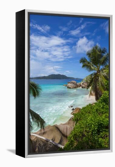 Palm Trees and Tropical Beach, La Digue, Seychelles-Jon Arnold-Framed Premier Image Canvas