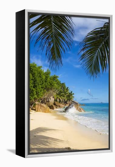 Palm Trees and Tropical Beach, La Digue, Seychelles-Jon Arnold-Framed Premier Image Canvas