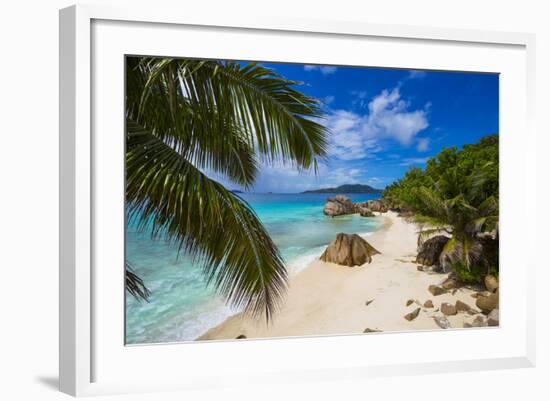 Palm Trees and Tropical Beach, La Digue, Seychelles-Jon Arnold-Framed Photographic Print