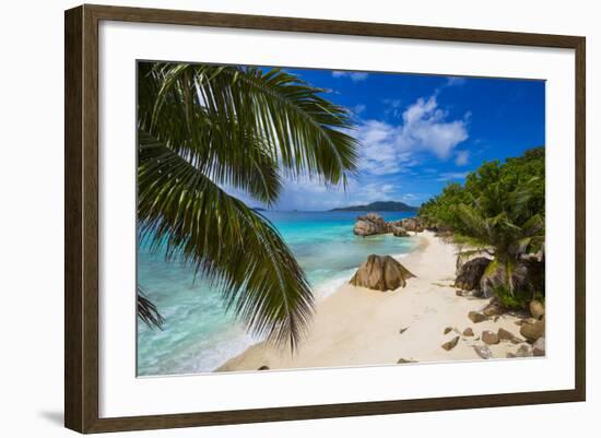 Palm Trees and Tropical Beach, La Digue, Seychelles-Jon Arnold-Framed Photographic Print