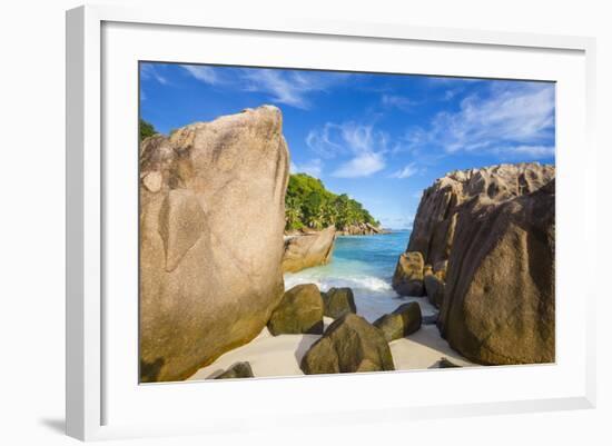 Palm Trees and Tropical Beach, La Digue, Seychelles-Jon Arnold-Framed Photographic Print