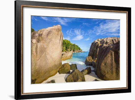 Palm Trees and Tropical Beach, La Digue, Seychelles-Jon Arnold-Framed Photographic Print