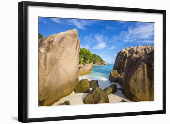 Palm Trees and Tropical Beach, La Digue, Seychelles-Jon Arnold-Framed Photographic Print