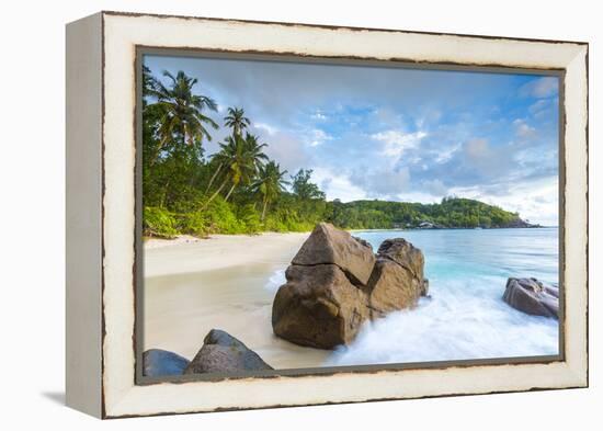 Palm Trees and Tropical Beach, Southern Mahe, Seychelles-Jon Arnold-Framed Premier Image Canvas