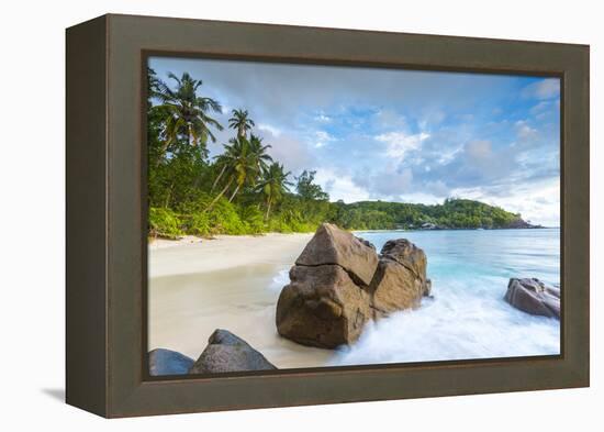 Palm Trees and Tropical Beach, Southern Mahe, Seychelles-Jon Arnold-Framed Premier Image Canvas