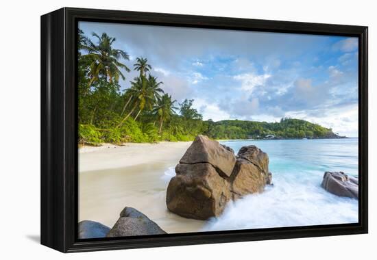 Palm Trees and Tropical Beach, Southern Mahe, Seychelles-Jon Arnold-Framed Premier Image Canvas