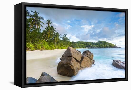 Palm Trees and Tropical Beach, Southern Mahe, Seychelles-Jon Arnold-Framed Premier Image Canvas