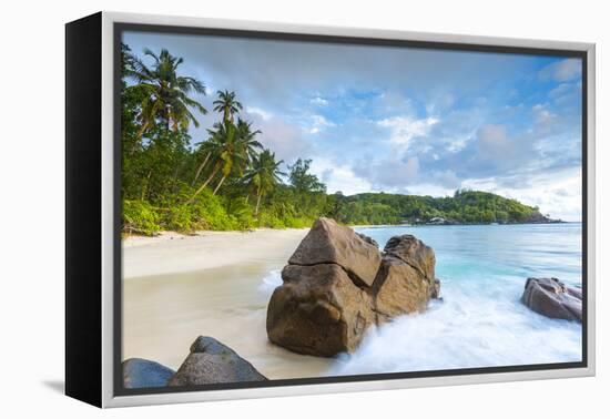 Palm Trees and Tropical Beach, Southern Mahe, Seychelles-Jon Arnold-Framed Premier Image Canvas