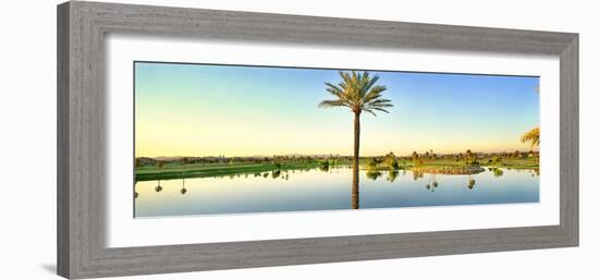 Palm trees around lake on golf course, Sun City, Phoenix, Arizona, USA-Panoramic Images-Framed Photographic Print