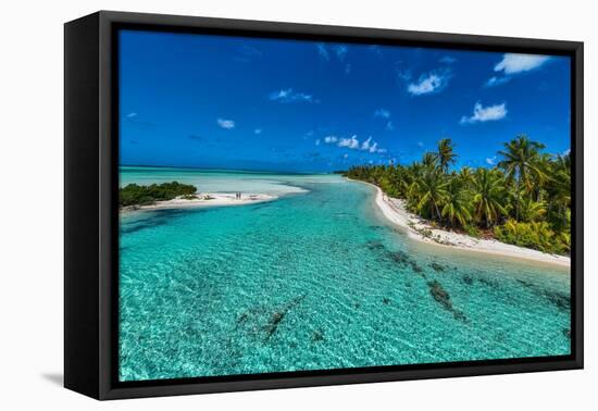 Palm trees at the blue lagoon, Fakarava, Tuamotu archipelago, French Polynesia-Michael Runkel-Framed Premier Image Canvas