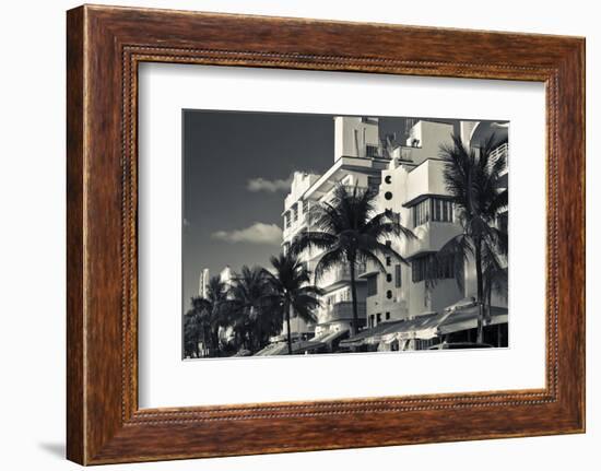 Palm trees in front of art Deco hotels, Ocean Drive, South Beach, Miami Beach, Miami-Dade County...-Panoramic Images-Framed Photographic Print