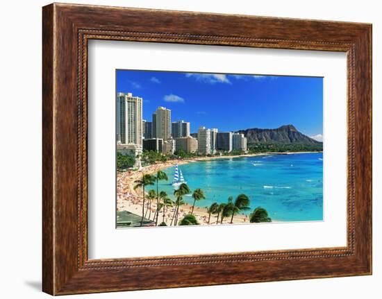 Palm trees on the beach, Diamond Head, Waikiki Beach, Oahu, Honolulu, Hawaii, USA-null-Framed Photographic Print