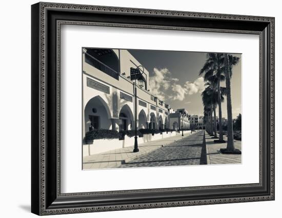 Palm trees outside buildings, Tala Harbor Development Marina, Aqaba, Jordan-null-Framed Photographic Print